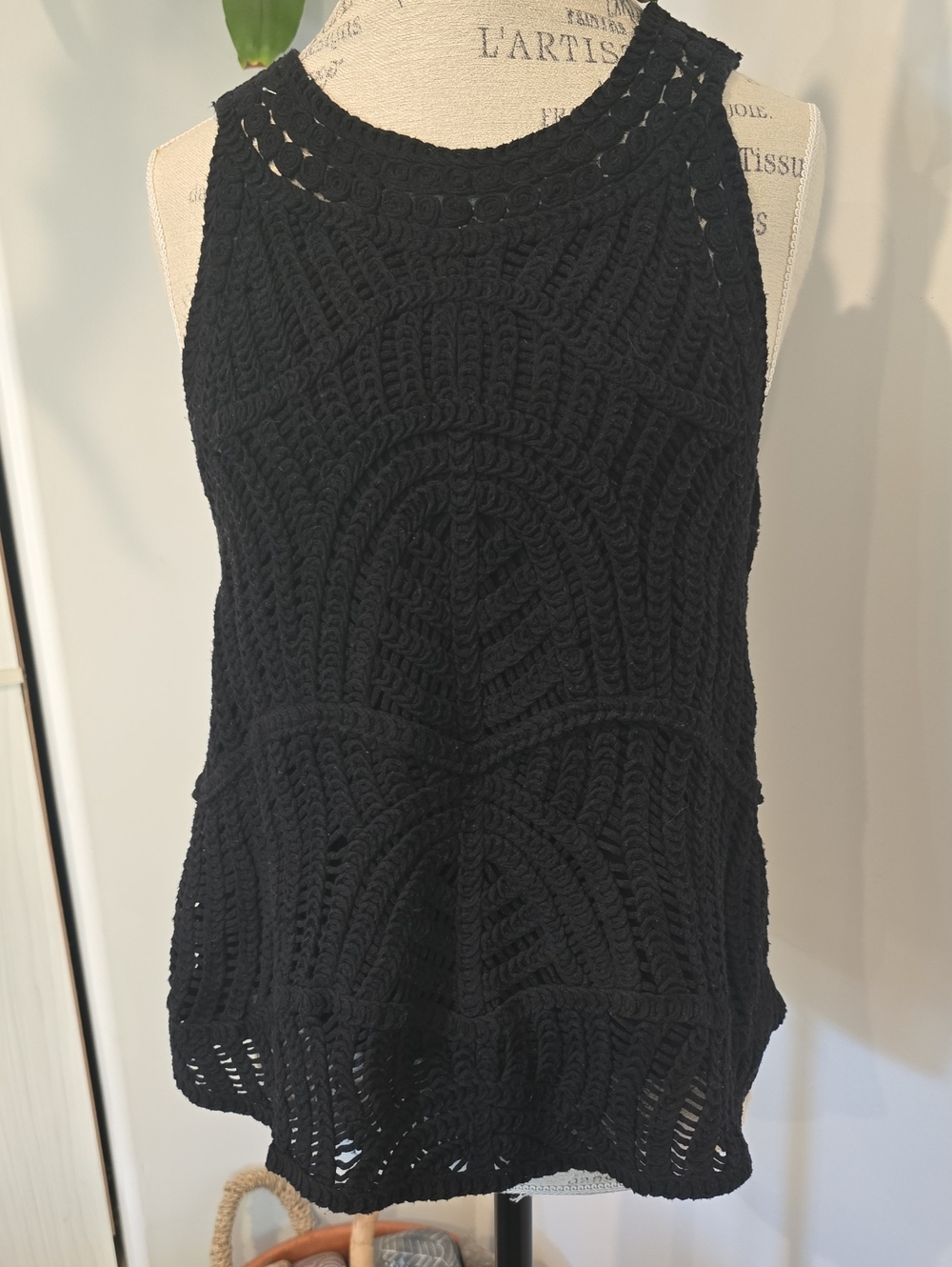 Design History Black Crochet Tank